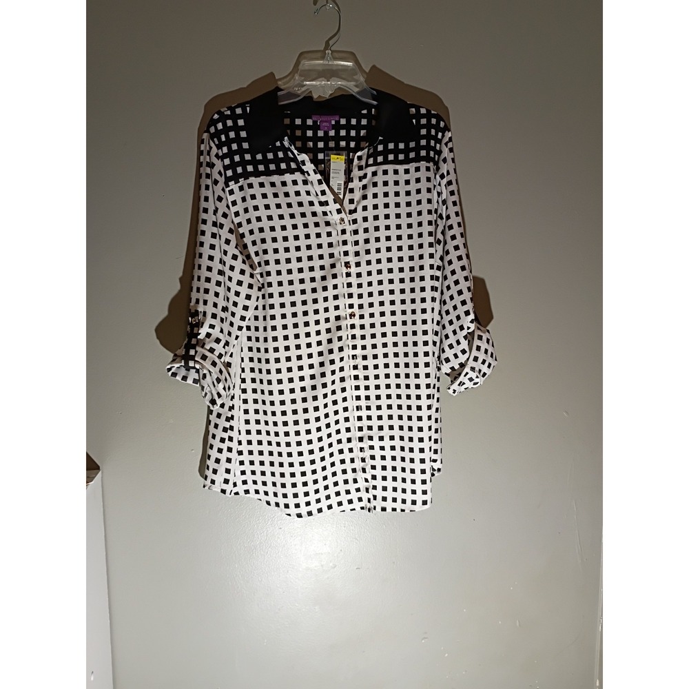 Beverly Drive Button-Up Blouse Size 2X Roll Tab 3/4 Sleeve
